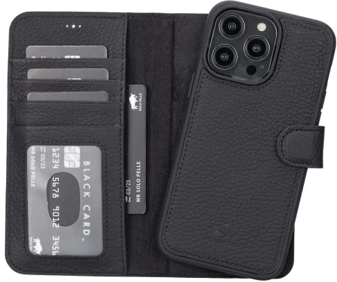 Solo Pelle Lederhülle kompatibel für iPhone 14 Pro Max in 6.7 Zoll abnehmbare Hülle (2in1) inkl. Kartenfächer für das original Apple iPhone 14 Pro Max in 6.7 (Matt Schwarz)