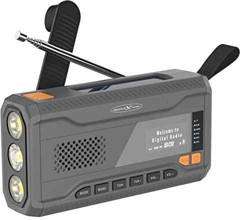 Reflexion TRA562DAB Camping Radio (16 Watt) Integrierter Akku, Powerbank-Funktion, Hochleistungs-Taschenlampe mit 3 Leuchtstärken, Schwarz