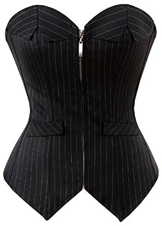 Montecarduo Corsetto da Donna - Corsetto da Donna con Cerniera A Righe Overbust, Corsetto Professionale in Osso per Ufficio Allacciato, Bustier Corgested Plus Size S-6Xl, Stile A, L