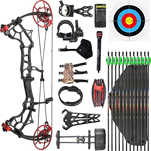 wolfman Compoundbogen Set Erwachsene 350 FPS Jagd Bogen Schießen Wettbewerb Bogen Dual-Nockensystem Bogen und Pfeil Set für die Jagd Bogenschießen Rechtshänder (75lb Version, Rot Bogenset)