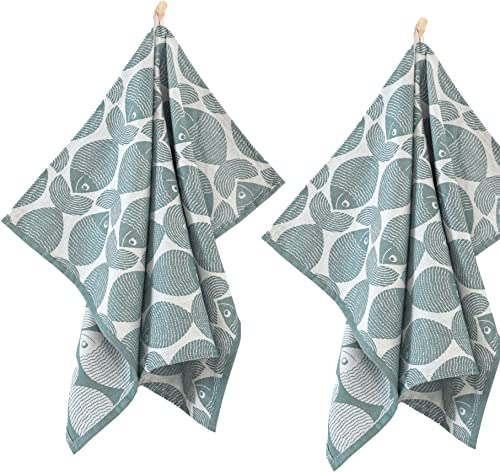 ZWOLTEX 2er Set Jacquard Geschirrtücher/Geschirrtuch | Küchentuch | Abtrockentuch | saugstarke Baumwolle I Sammlung Premium Geschirrtücher - 2x Fish L Türkis (50x70)