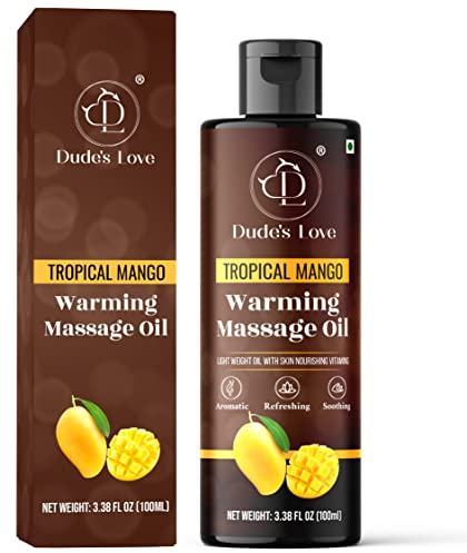 Dude's Love - Bio – ätherisches wärmendes Körpermassageöl – tropische Mango | Keine Flecken – nicht klebend | Nährt und befeuchtet die Haut | Aromatherapie Veganes Öl – 100 ml
