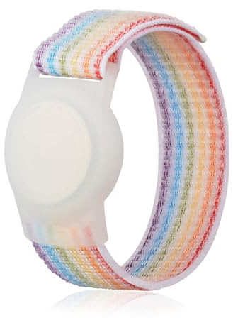 Nylon Airtag Armband Kinder, AirTags Weiche Silikon-Uhrenarmbänder, GPS-Tracker-Uhrenarmband, Anti-Kratz-Schutz für die Positionierung des Airtag-Tracking-Armbands (Regenbogen)