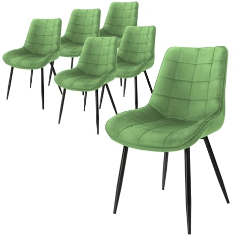 ML-Design 6er Set Esszimmerstühle mit Rückenlehne, Salbei, Küchenstuhl mit Samtbezug, Polsterstuhl mit Metallbeinen, Ergonomischer Stuhl für Esstisch, Esszimmerstuhl Wohnzimmerstuhl Küchenstühle