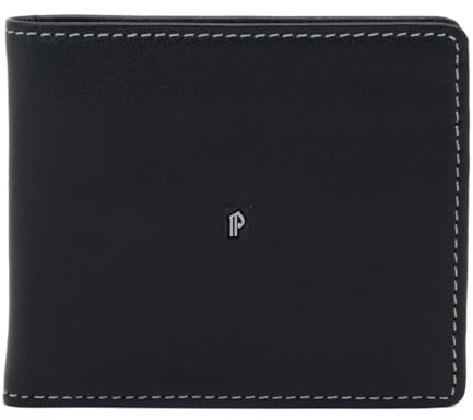Pielnoble PE320 Cartera Negra de Piel Legitima Tarjetero para Hombre | Billetera con Protección RFID, Doble Billetero.