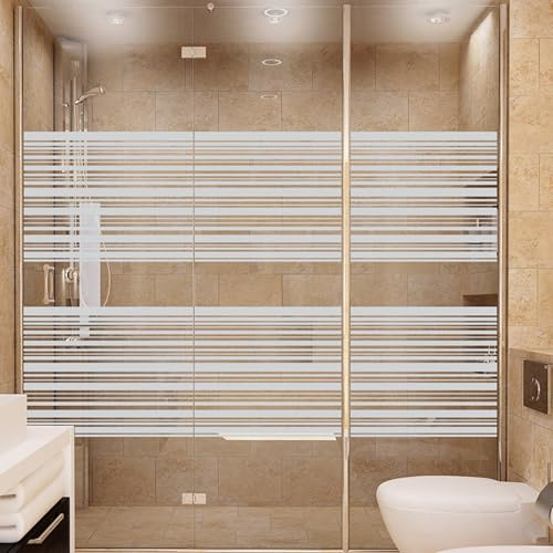 Ambiance Aufkleber Verdunkelung Unsichtbare Fensterfolie - Selbstklebende Sichtschutzaufkleber für Fenster & Duschtür | Horizontale Linien - H 55 x L 100 cm