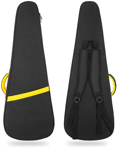 Muscab Tasche für E-Gitarren, dick gepolstert, Gigbag für E-Gitarre, 99 cm, Rucksack mit Umhängeband und Tasche, Schwarz/gelber Streifen, 39 Inch Electric Guitar Bag, Stylsh