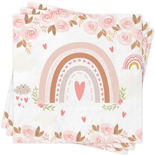 Servietten Regenbogen, Wentsent 40Stück Boho Stil Servietten für Kindergeburtstag, Babypartys, Taufe, Konfirmation Kommunion Einschulung Tischdeko, Regenbogen Party für Junge Mädchen Fraue