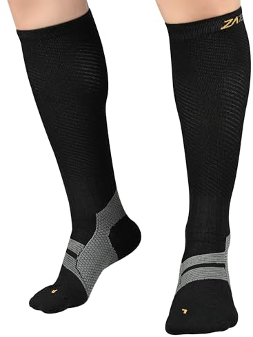 ZaTech Plantarfasziitis Kompressionsstrümpfe für Herren & Damen, Sport Kompressionssocken. (Schwarz/Grau, 45-47)