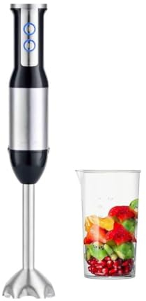 UBOON - Batidora de Mano 2 Velocidades 600W Cuchillas de Acero Inoxidable Mango Ergonómica Batidora de Vaso 500ml Pie Desmontable Material de Acero Inoxidable