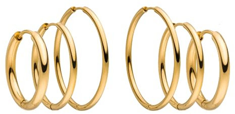 PURELEI® Echo Ohrring Set (Gold, Silber, Rosegold), Set aus wasserfesten Creolen für Damen, 3 Paar Creolen aus Edelstahl, Geschenk für Frauen, Verschiedene Größen (Gold)