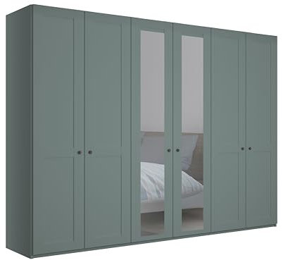 WIEMANN Drehtürenschrank mit 2 Spiegeltüren mittig, Landhausstil Kleiderschrank 300cm breit, Salbeigrün Dekor, Höhe 216cm, Marlow