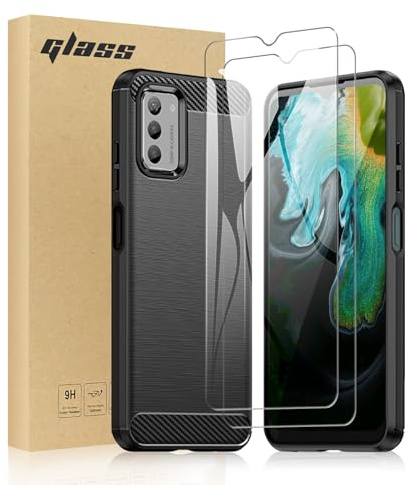TailTech Hülle und schutzfolie für Nokia G42 Hülle, Schutzset - Schwarze TPU Handyhülle und 2X Gehärtete Panzer Schutz Glas für Nokia G42 Hülle