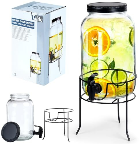 Distributeur de boisson en verre avec robinet et support noir - 3 l