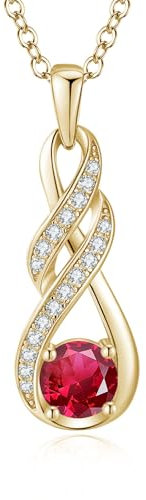 LOCIBLO July Birthstone Necklaces for Women 925 Sterling Silver Dainty Infinity Pendant 18K Gold Plated Red Synthetic Ruby Necklace Jewellery for Her, 16+2