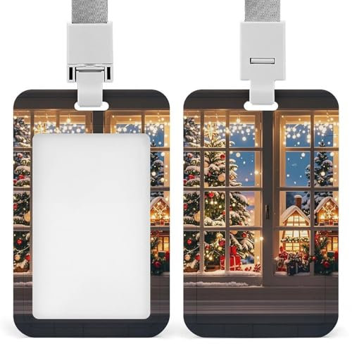 Porte-badge avec lanière en forme de flocons de neige sur le devant de la fenêtre – Porte-carte d'identité amusant – Porte-nom – Étui vertical de protection pour le bureau