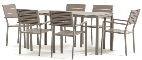 RATTATAN Thomas & Adele - Garten-Set für 6 Personen, Gartenmöbel, Terassenmöbel Set, Sitzgruppe Möbel Set, Eisenrahmen, Polyethylen, stapelbar, Holzoptik (Champagne)