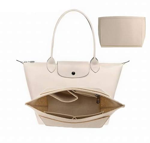 Nircho Taschen Organizer für Longchamp, Filz Handtasche Organizer mit Multi-Taschen, Große Kapazität Tascheneinsatz-Organizer Für Longchamp, Geldbörsenzubehör für Longchamp Tragetasche (Beige, M)
