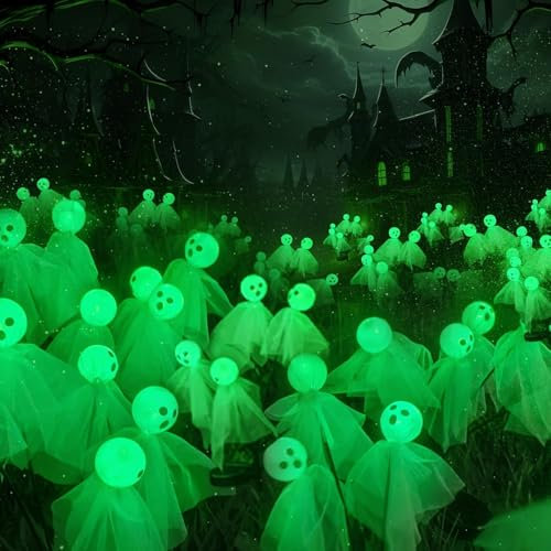 Halloween Decorations Outdoor, 2PCS 6LED Ghost Halloween Lights Swaying Solar Garden Lights Outdoor Waterproof, Path Lights Halloween Party Lights Decorative Lights, Halloween Decor