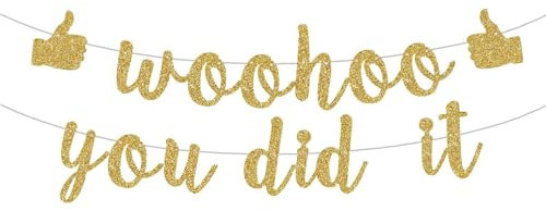 Umimiss Woohoo You Did It Banner – Abschlussfeier Dekorationen, Gold Glitter Congratulations Banner, Well Done We Are So Proud Of You Banner, Retirement Banner, Gcse And Exam Results Day Decorations
