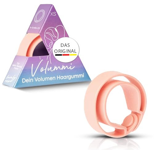 Volummi Haargummi – Innovativer Zopfgummi für sichtbar mehr Volumen im Pferdeschwanz – Starker Halt & schonend für Haare – Das Original Made in Germany [Lovely Rose XS für sehr dünnes Haar]