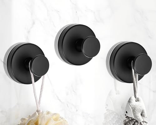 EUIOOVM Saugnapf Haken Edelstahl Extra Stark Handtuchhaken Ohne Bohren Wandhaken Saugnapf Bad Vakuum Saugnapfhaken Küche Haken (3, Matte Black)
