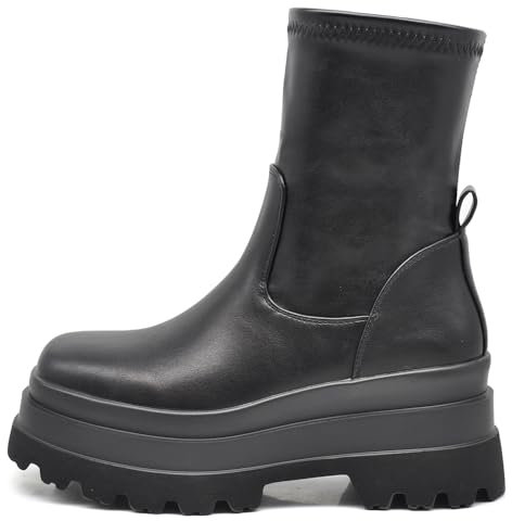 IF Scarpe Stivaletti Da Donna gambale sottile e morbido si adatta alla gamba Con Zeppa Plateau Platform HJ813 nero N.37