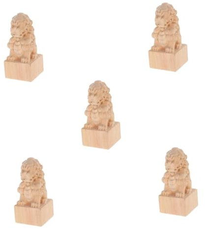 HOMSFOU 5st Säulenmöbel Aus Holz Geschnitzt Wächterlöwenstatuen Endstück Einer Holzlampe Holzknäufe Zum Basteln Chinesische Löwenfiguren Zaunknäufe Feng-shui-löwenskulpturen Khaki