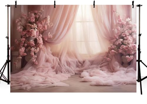 AIBIIN Rideau rose de 2,1 x 1,5 m pour photographie - Motif floral vintage - Pour chambre d'enfant ou adulte enceinte - Décoration de portrait - Accessoire de décoration pour studio photo