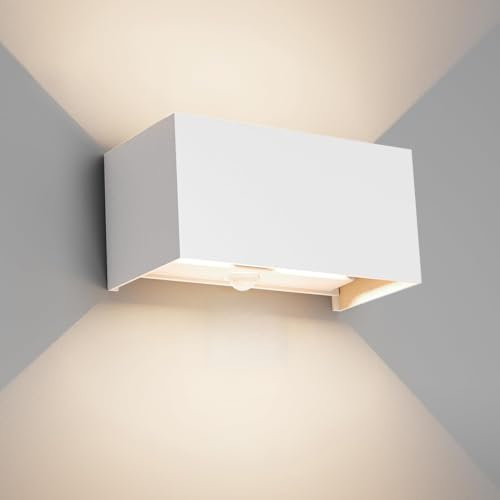 Klighten 24W Außenwandleuchte Außenlampe mit Bewegungsmelder,4000K Aussenlampe mit bewegungsmelder Einstellbarer Lichtstrahl,LED Wandleuchte Up Down Außen/Innen für Garten,IP65,Naturweiß 4000K,Weiß