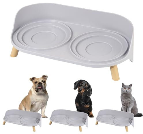 Raised Dog Feeder Bowl Stand - Elevated Dining Table for Small and Medium Dogs and Cats - Fits Food and Water Dish up to 6 Diameter - Grey (Bowls Not Included)