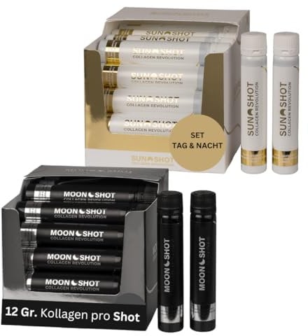 2x30 Trinkampullen Kollagen Shots – Sun Shot & Moon Shot Bundle | Morgen- & Abendroutine mit 12g Kollagen, Vitamin C, K2 & Folsäure | Haut, Gelenke & Energie | Turbo-Bioverfügbarkeit