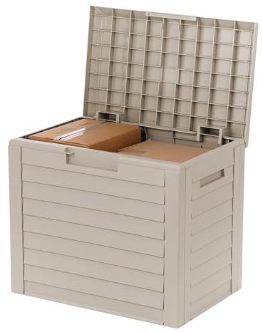 IRIS USA 35-Gallon Outdoor Deck Storage Box, Lockable & UV-Protected, Weather-Resistant Patio Storage for Cushions, Garden Tools & Packages, Waterproof Resin, Durable & Stylish Design - Beige