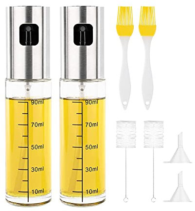 100 ml Olivenöl-Sprühflasche, nachfüllbarer Ölspender zum Kochen, Grillen, Salat, Backen, Braten, Grillen, Haarsprühflasche mit Trichter, Ölbürste
