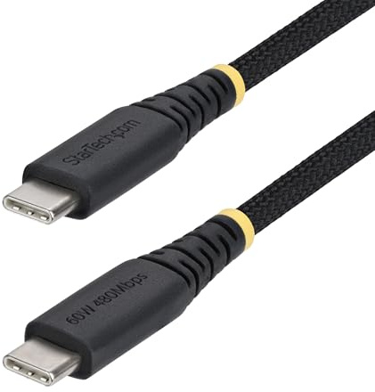 StarTech 15cm USB-C Kabel, 60W PD, Nylon-Geflecht, Schwarz (USB2CC15CMNCBR) | USB-C auf USB-C Kabel, robust, Laptop-Handy Ladekabel, TPE-Mantel, USB 2.0, Power Delivery