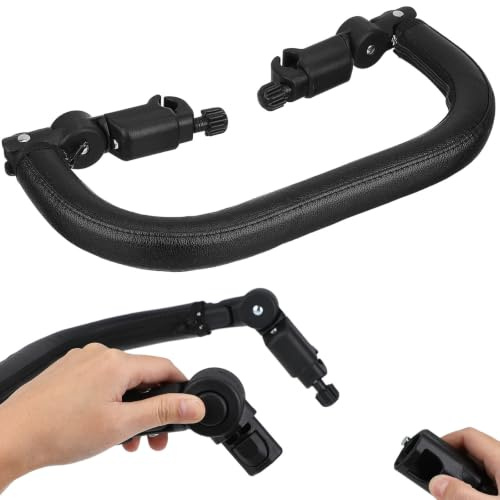 Kinderwagengriff Schwarz Verstellbar Abnehmbar für 3cm Rohre | PU Leder Oberfläche mit Schaumstoff, Dicke Eisenkonstruktion, mit Reißverschluss