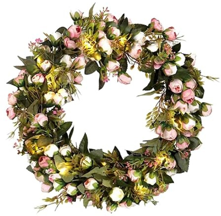 Housoutil Leuchtender Türkranz mit Künstlichen Rosen Romantische Hochzeitsgirlande 30cm Dekoration für Zuhause Party und Fest
