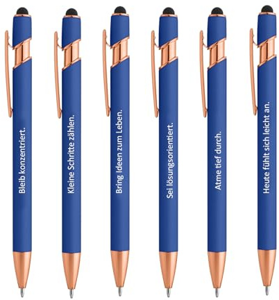 kander Kugelschreiber hochwertig, 6 Stück Kugelschreiber mit Touchpen | 2 in 1 Ergonomische Kugelschreiber mit Touchpen, Blau Kugelschreibers Schreibstift Büro, Home Office, Schule Schwarze Tinte
