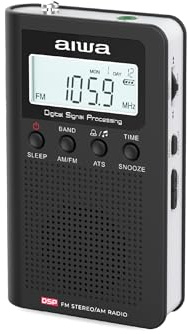 AIWA RSD-45BK Radio Digitale Portatile Am/FM con Altoparlante, Ricerca Automatica ATS, Tecnologia DSP, Display LCD con Orologio e Allarme, Radio tascabile Compatta con Cuffie