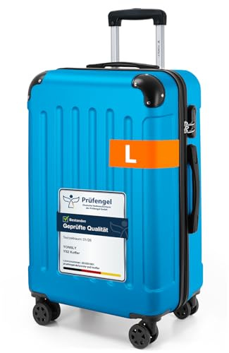 YONSLY Gepäck Suitcase Reisekoffer, Trolley Rollkoffer Handgepäck, Hartschalenreisekoffer mit 360° Lenkrollen, Zahlenschloss, Mehrstufiger Teleskopgriff (L, Blau)