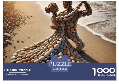 Stone Dancers on Beach Great Gift Idea 1000 Piece Jigsaw Puzzle -Pebble Sculpture of Dancing Figure on Road for Adults Men And Women Educational Game Challenge38x26cm/1000pcs