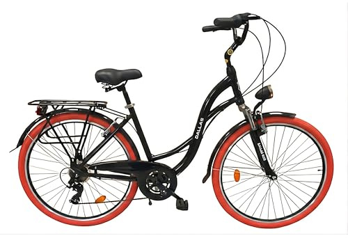 Dallas Bike Fahrrad 28 Zoll - Cityrad Damen Herren - 7-Gang-Shimano-Schaltung - Aluminiumrahmen 19 Zoll und Federgabel für Alltag
