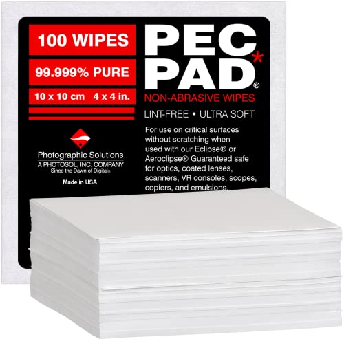 PEC-PAD Lint Free Wipes 4”x4” Non-Abrasive Ultra Soft Cloth for Cleaning Sensitive Surfaces Like Camera, Lens, Filters, Film, Scanners, Telescopes, Microscopes, Binoculars. (100 Sheets Per/Pkg)