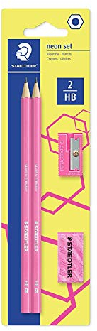 STAEDTLER Bleistift Noris eco, hohe Bruchfestigkeit, rutschfeste Soft-Oberfläche, innovatives Wopex-Material, Härtegrad HB, Set auf Blisterkarte, Farbe: neon-pink, 180FSBK2P1