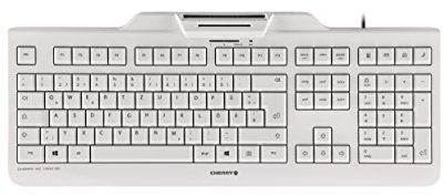 CHERRY KC 1000 SC, Kabelgebundene Security-Tastatur mit integriertem Kartenleser, EU-Layout (QWERTY), Plug & Play (USB-A), Flaches Design, Weiß-Grau