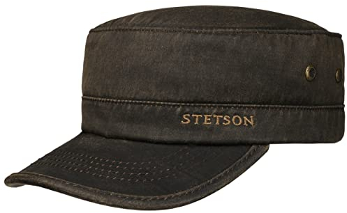 Stetson Datto Armycap Winter - Wintercap Herren - Militarycap Baumwolle - Herrencap UV-Schutz (40+) - Armykappe wasserabweisend - Männercap gefüttert - Cap Herbst/Winter - Kappe braun L (58-59 cm)