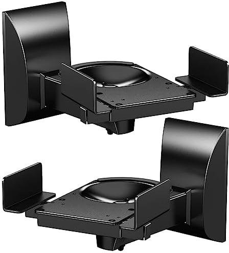 WALI Speaker Wall Mounts, Dual Side Clamping Bookshelf Mounting Bracket for Large Surrounding Sound Speakers, Retractable Speaker Bracket, Angle Adjustable, Holds Up to 25 kg, 1 Pair, Black (SWM201)
