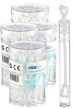 Relaxdays 96er Pack Seifenblasen Hochzeit, Herzgriff, Seifenblasenflüssigkeit, Gastgeschenk, Mitgebsel, Kinder, weiß