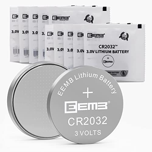EEMB 10PACK CR2032 Battery 3V Lithium Battery Button Coin Cell Batteries 2032 Battery DL2032 ECR2032 LM2032 for Remotes Watches Calculators Door Chimes Medical Devices Computer Motherboards Key Fobs