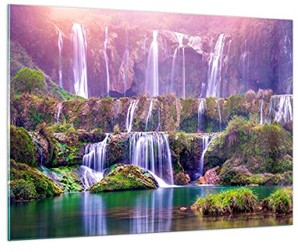 Bilder auf Glas 100x70cm Glasbild Wasserfall Natur Groß Wanddeko Bild im Glas Schlafzimmer Küche Deko Wandbilder Dekoration Wohnzimmer Modern Wall Decor Glasdruck Wand Kunstdruck Art GAA100x70-3893